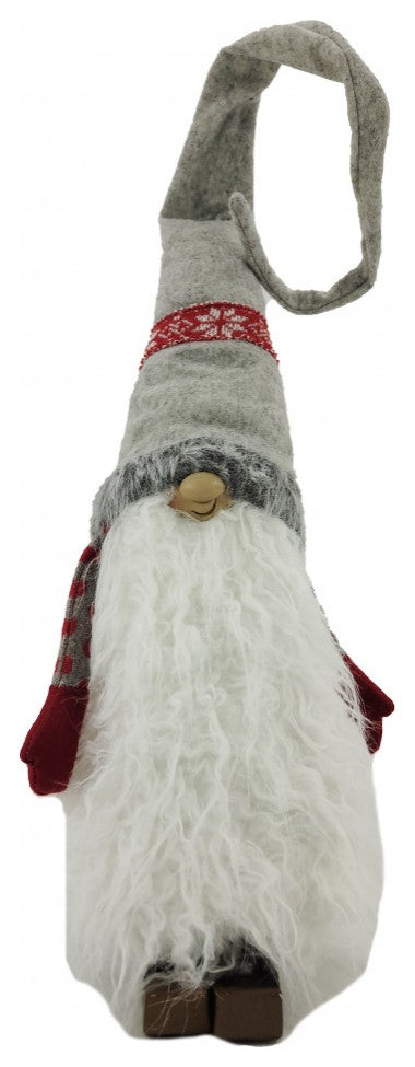 Red and Grey Winter Gnome With Snowflakes