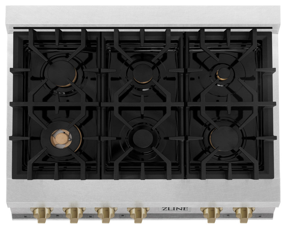 ZLINE 36" Rangetop, DuraSnow With Champagne Bronze Accents RTSZ-36-CB