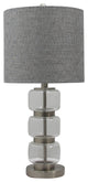 26" Smooth, Stacked Glass & Metal Table Lamp, Brushed Steel & Clear