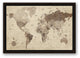 Distressed World Map Walnut Floating Framed Canvas, 12"x18"