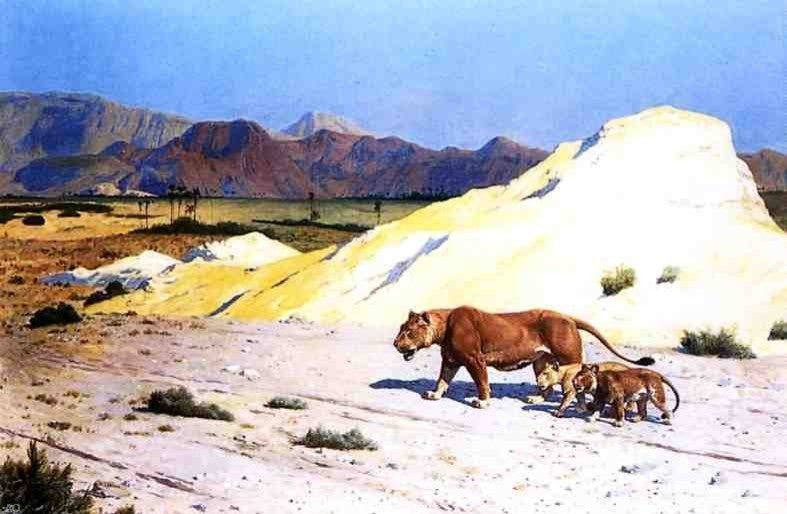 Jean-Leon Gerome Lioness and Her Cubs, 18"x27" Wall Decal