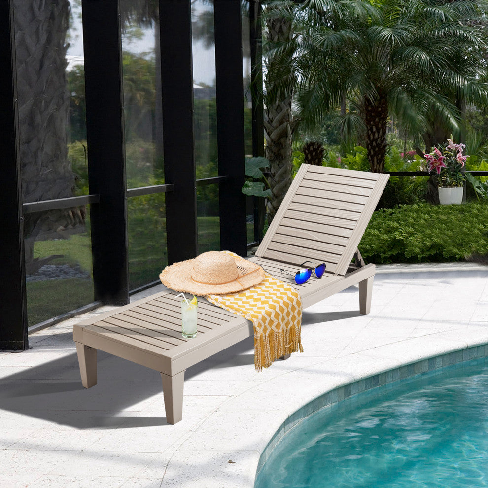 Costway 2 PCS Patio Lounge Chair Chaise Recliner Weather Resistant Adjust Brown