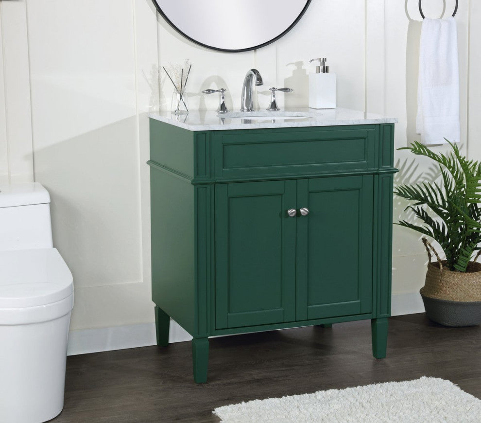 Home Living Vanity with Carrara White Marble Countertop, Green, 30", Single Sink