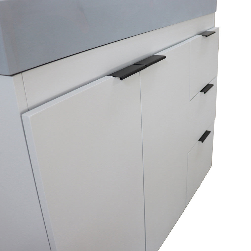 39" Single Sink Vanity, French Gray With Dark Gray Composite Granite Top