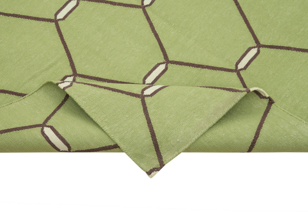 Rug N Carpet - Handmade Wool 6' 1'' x 9' 3'' Modern Design Dhurrie Kilim Rug