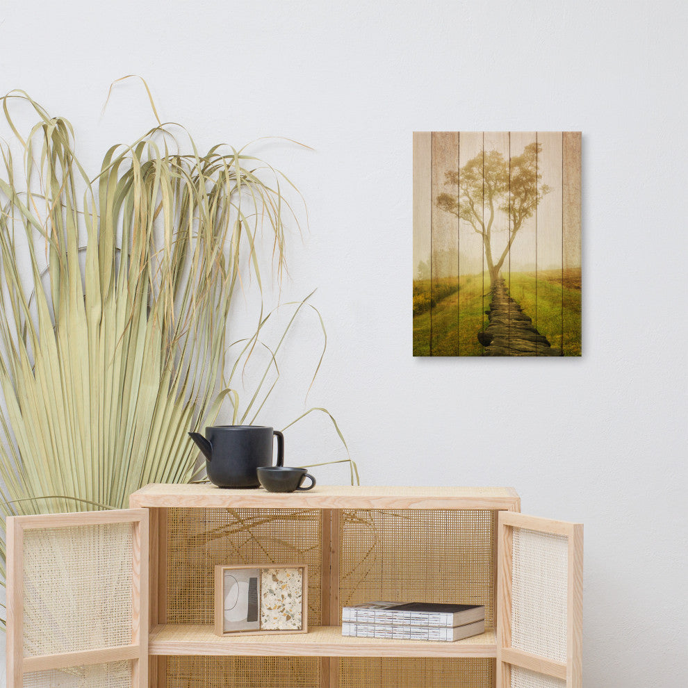 Faux Wood Calming Morning Landscape Photo Canvas Prints, 18" X 24"