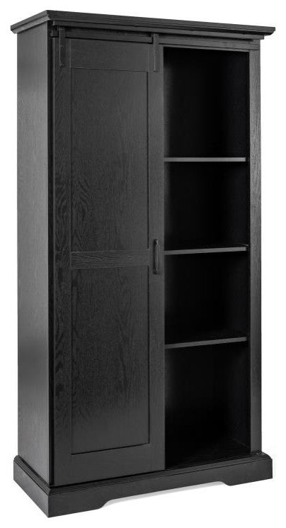 Harrison 36" Wide Rustic Bookcase with Sliding Barn Door & Adjustable Shelves, Black