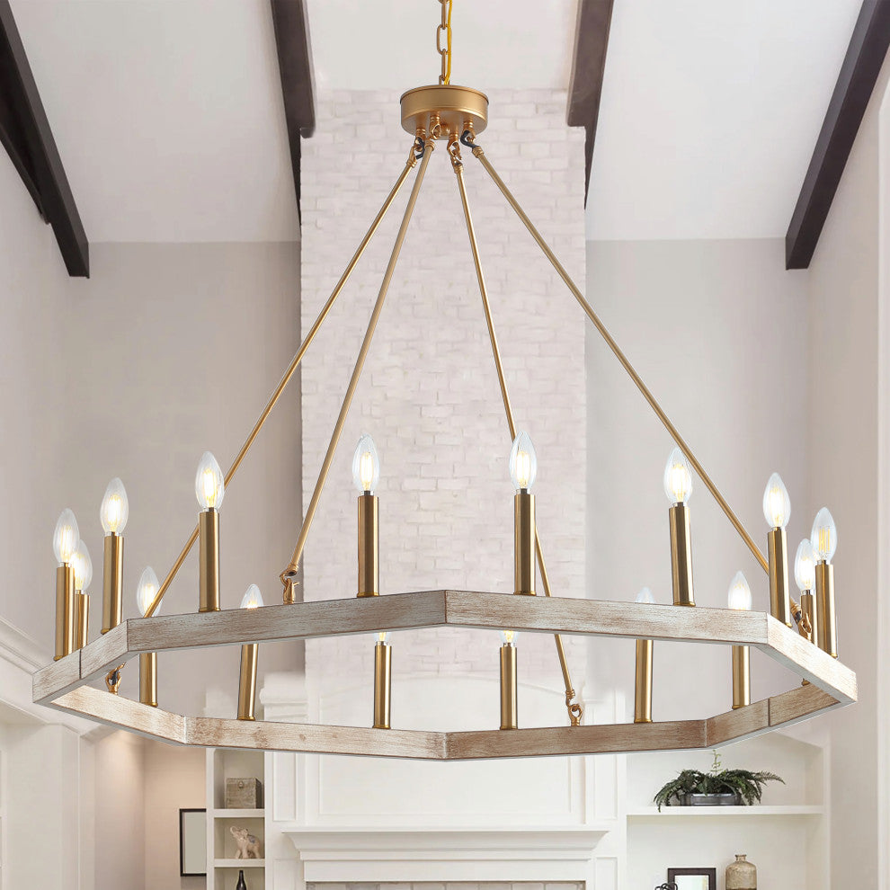 16-Light Pendant Light Modern Wagon Wheel Ceiling Light Chandelier, Gold