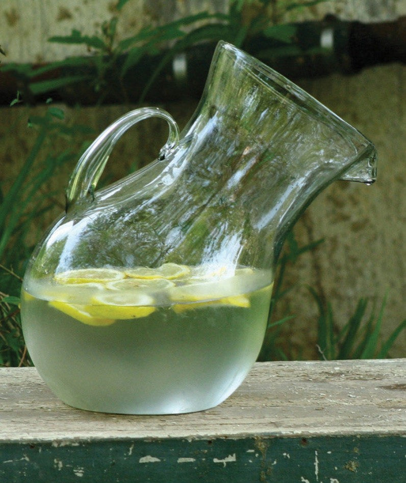 Clear Glass Tilted Hand Blown Water Pitcher Vintage Style Beverage Serving