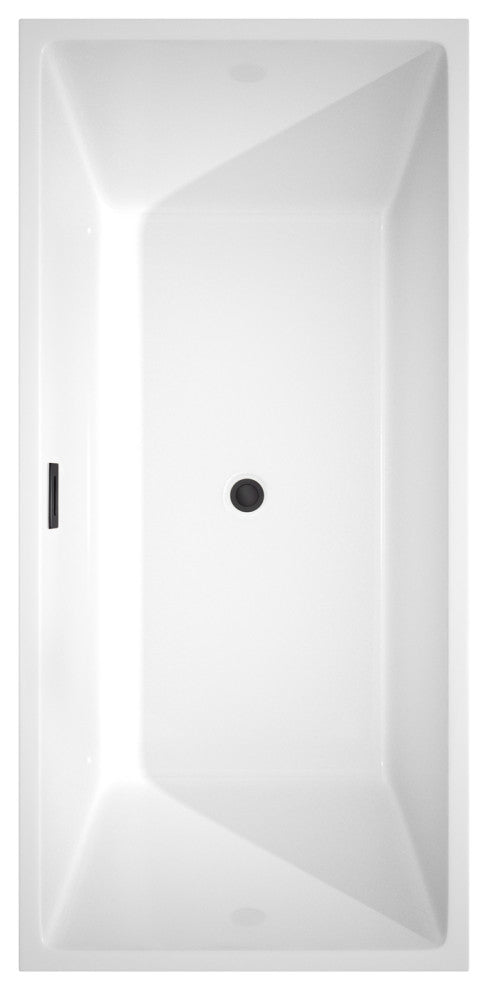 Sara 67" Freestanding White Bathtub, Matte Black Drain and Overflow Trim
