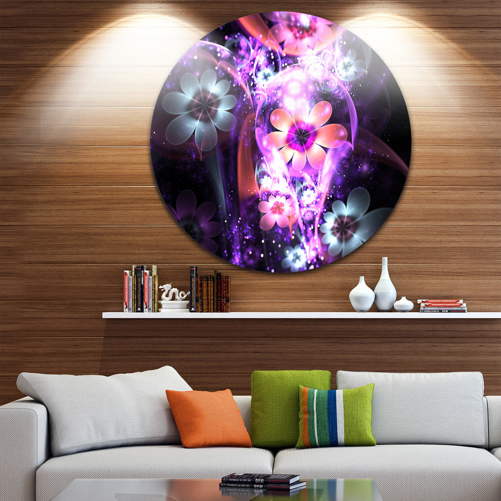 Fractal Flower Dark Purple Digital Art, Flower Disc Metal Wall Art, 23"