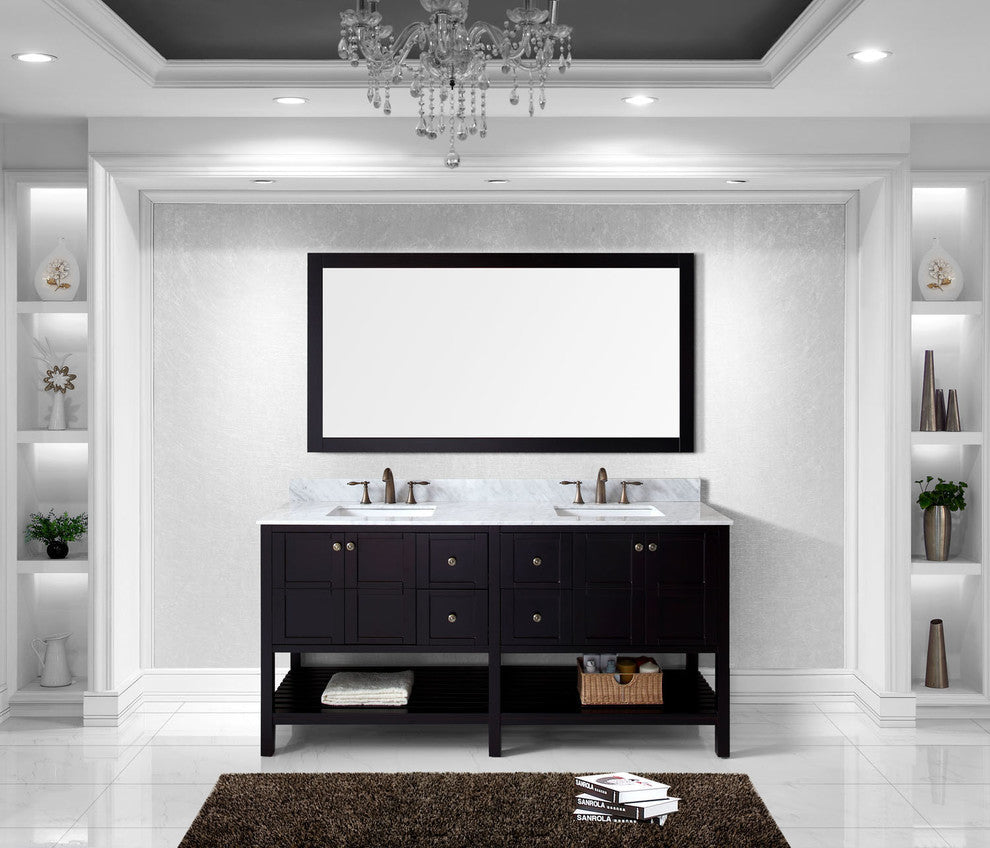 Virtu Winterfell 72" Double Bathroom Vanity, Espresso With Faucet and Mirror