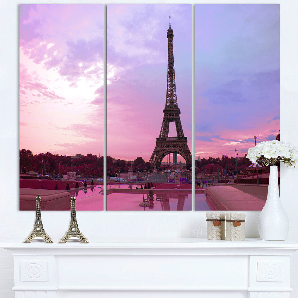 "Eiffel Tower in Purple Tone" Photo Canvas Print, 3 Panels, 36"x28"