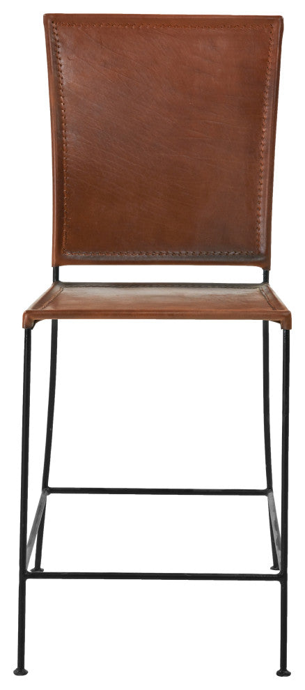 Brown Top Grain Leather Dining Counter Height Chair Minimalist Crush