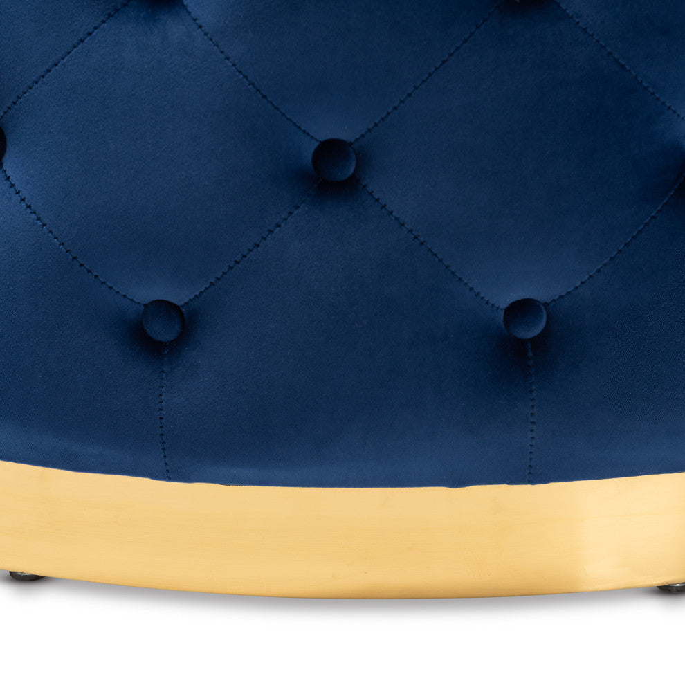 Alannah Glam Royal Blue Velvet Ottoman