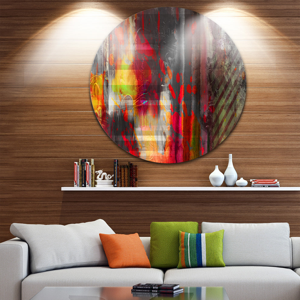 Red Decorative Design, Modern Abstract Round Wall Art, 23"