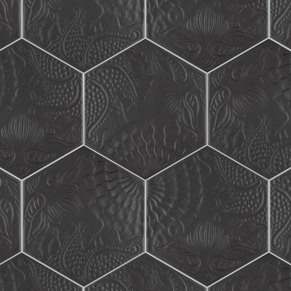 Gaudi Hex Porcelain Floor and Wall Tile, Black