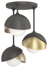 Brooklyn 3-Light Double Shade Semi-Flush, Natural Iron, Modern Brass, Opal Glass