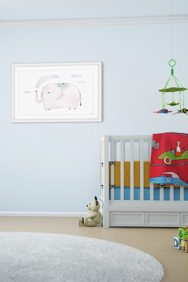 "Puffing Elephant" Framed Painting Print, 45"x30"