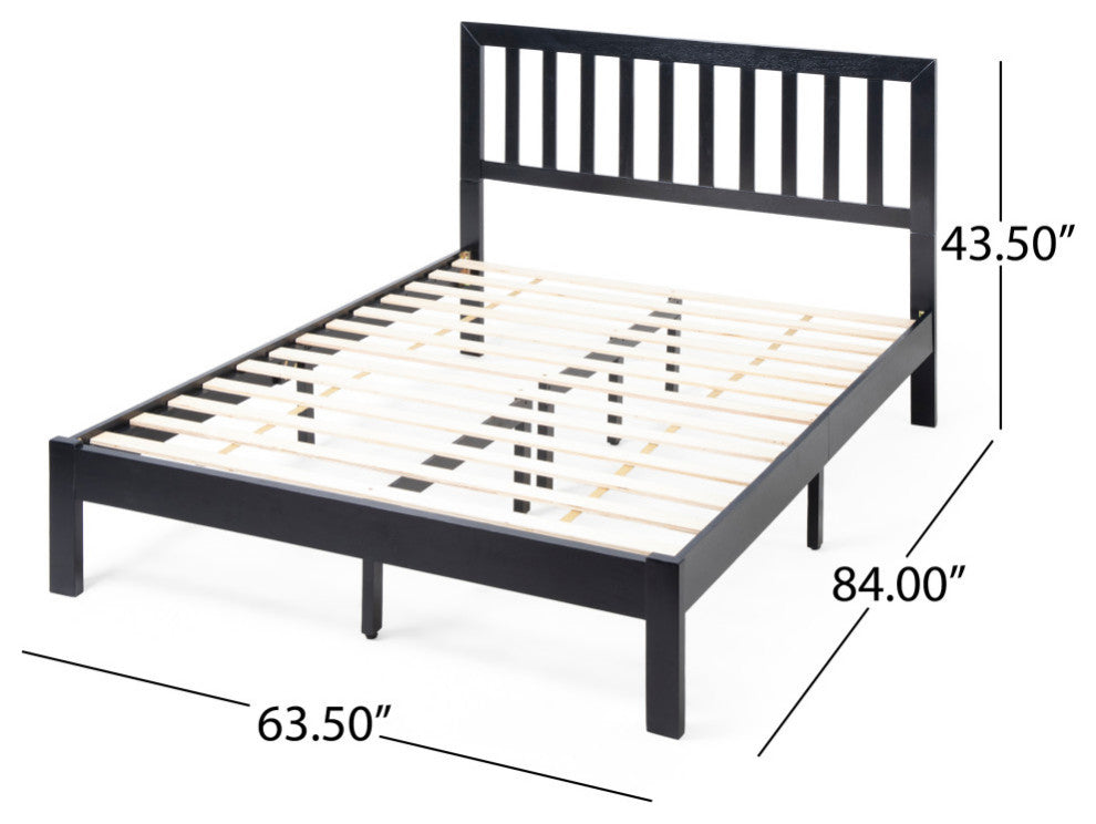 Braxton Modern Farmhouse Acacia Wood Queen Bed Platform, Black