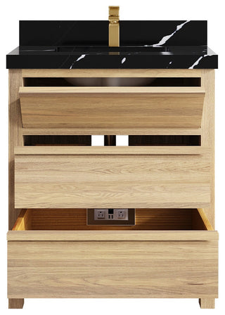 Elizabeth Oak 30" Single Sink Vanity, White 2" Calacatta Black