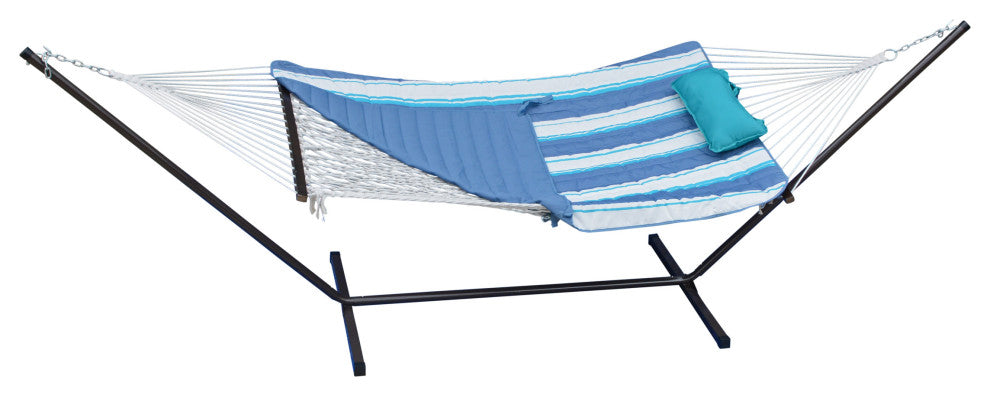 12' Cotton Rope Hammock, Stand, Pad and Pillow Combination