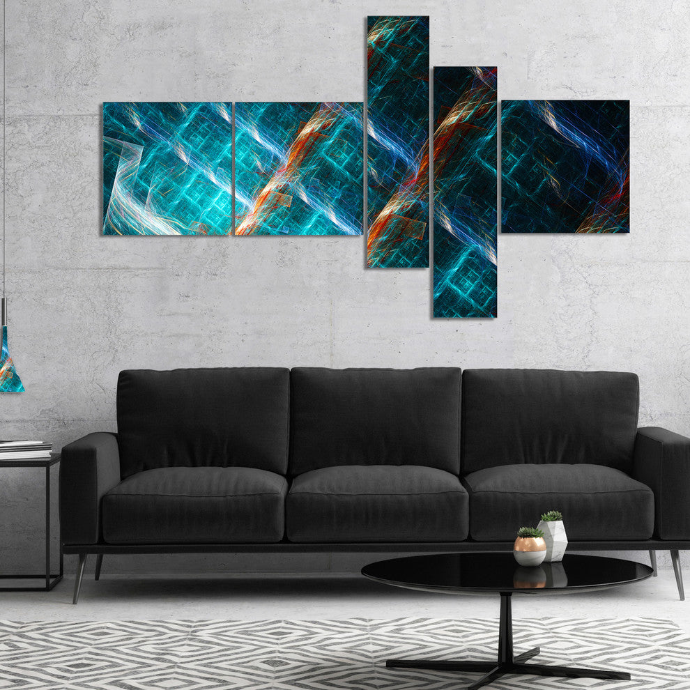 Glowing Green Fractal Grill, Abstract Art on Canvas, 60"x32", 5 panels