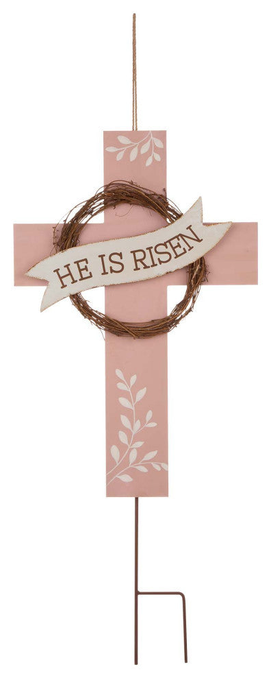 32" Easter Wooden/Metal Cross Yard Stake/Wall Decor