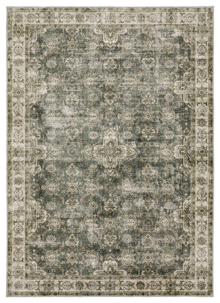 Michaela Machine Washable Vintage Beige/ Brown Area Rug, Beige, 7'6"x10'