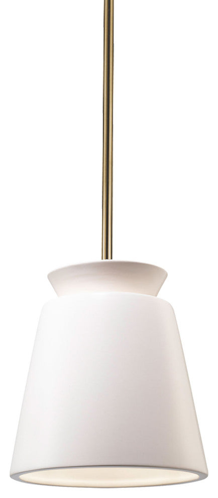 Small Trapezoid Pendant, Matte White, Antique Brass, Incandescent