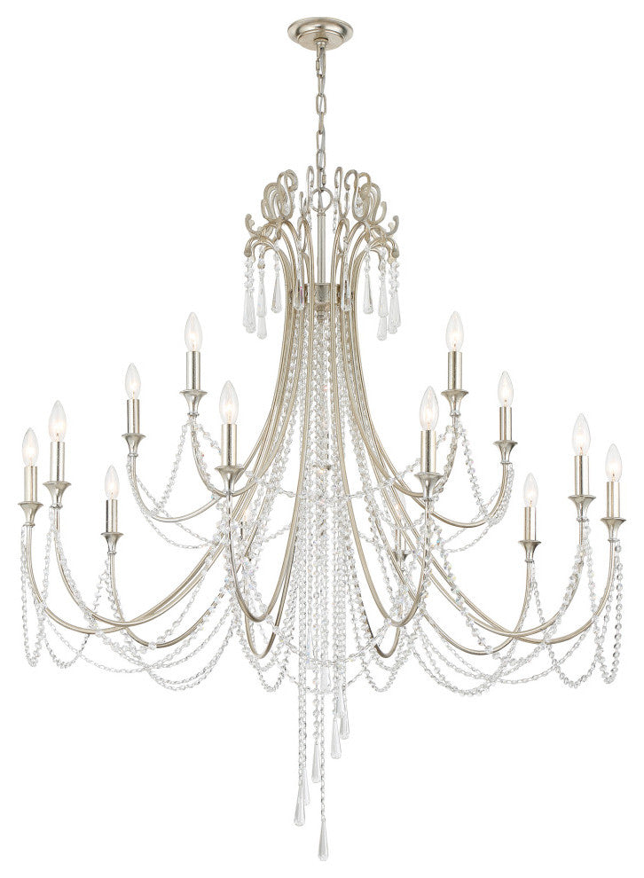 Crystorama ARC-1919-SA-CL-MWP, 15 Light Chandelier, Antique Silver
