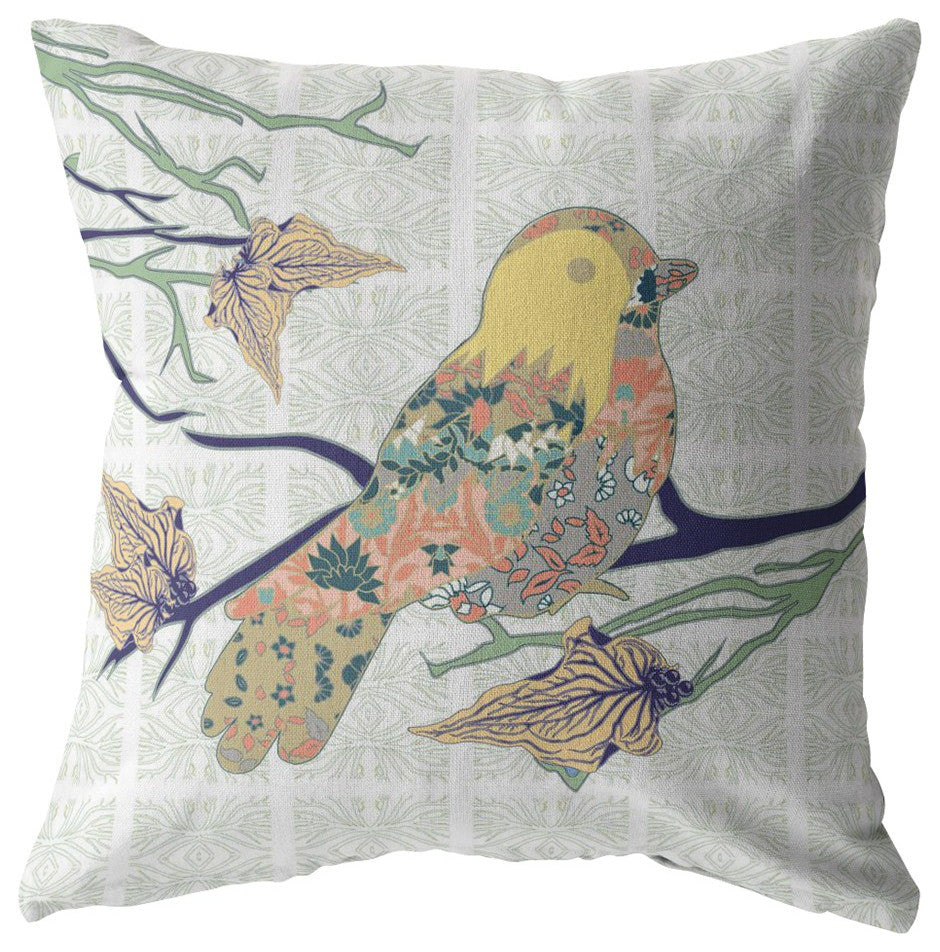 18" Light Green Sparrow Zippered Suede Throw Pillow