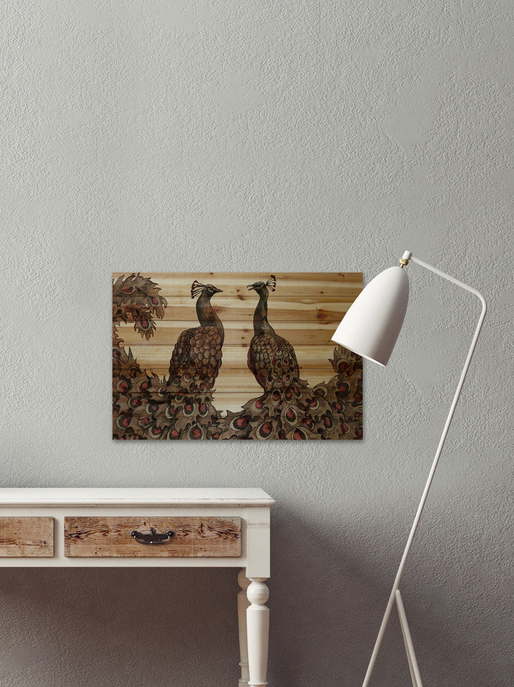 "Peacock Partner Bold I" Painting Print on Natural Pine Wood, 45"x30"
