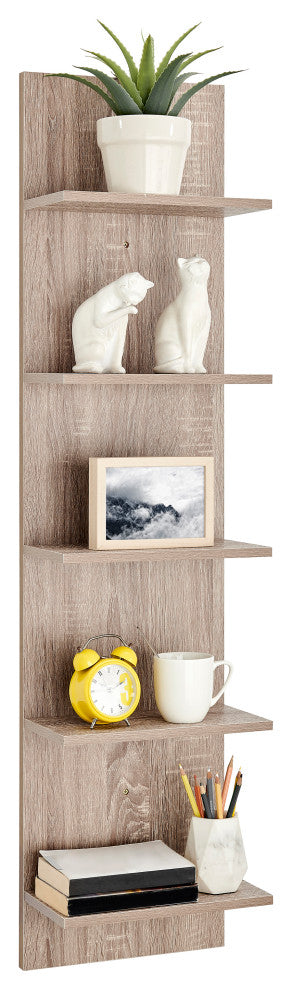 Danya B. Tiered Wide Column Wall Shelf, Weathered Oak