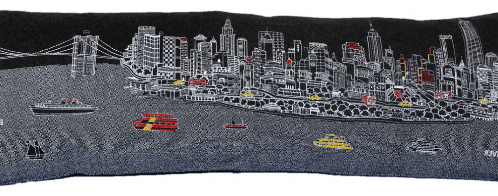 46" Black NYC Nighttime Skyline Lumbar Decorative Pillow