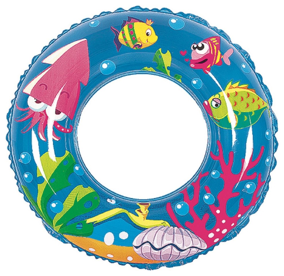 24" Blue Sea Fish Children's Inflatable Swimming Pool Inner Tube Ring Float