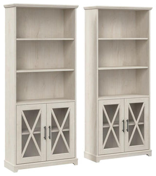 Bowery Hill 5-Shelf Engineered Wood Bookcase in Linen White Oak (Set of 2)