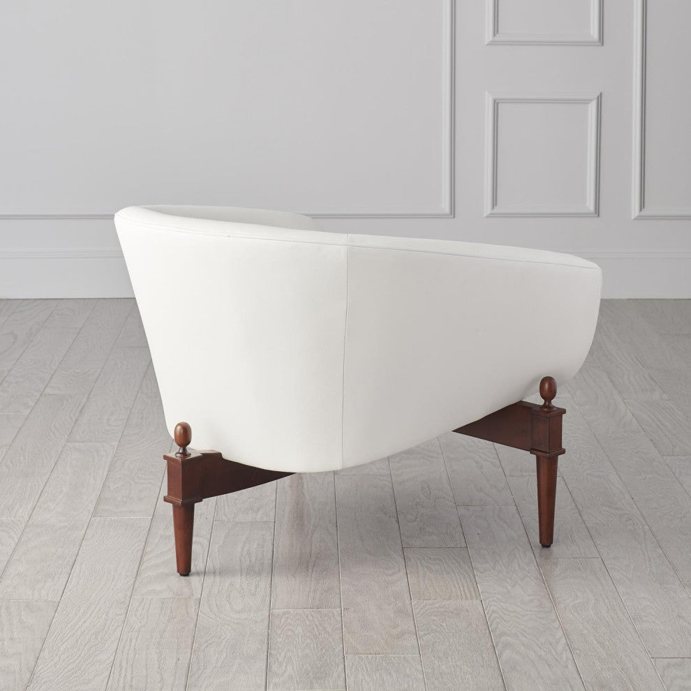 Luxe Mid Century Modern White Leather Club Chair  Round Barrel Minimalist Retro