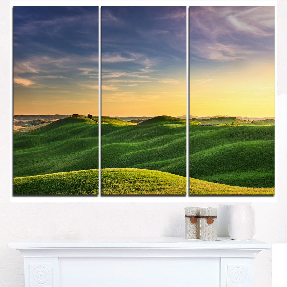 "Green Rural Rolling Hills Tuscany" Metal Wall Art, 3 Panels, 36"x28"