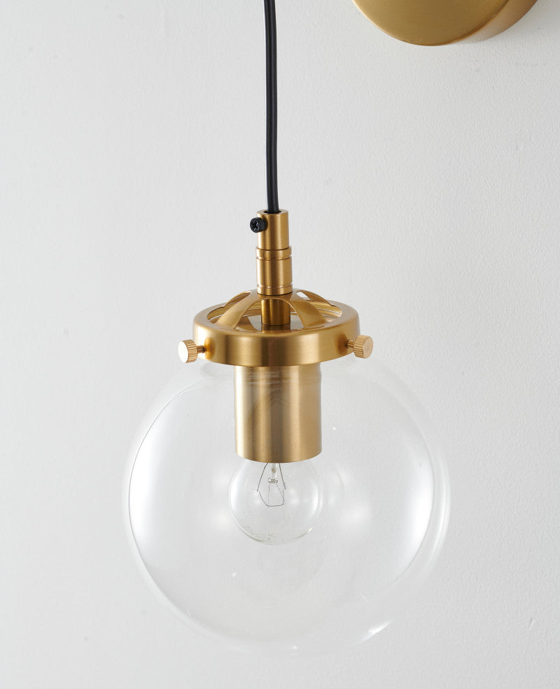 Brass Frame With Black Cord and Clear Glass Globe Shade Wall Sconce