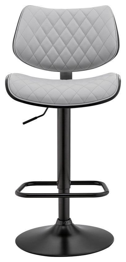 45" Gray Faux Leather And Iron Swivel Adjustable Height Bar Chair