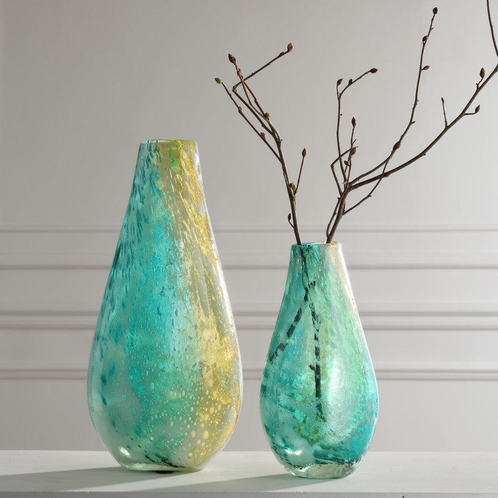Uttermost - 18157 - Vases, S/2 - High Tide - Exquisite Teal, Amber, And Gold