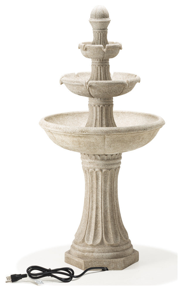Sand Beige Terrazzo Resin 3-Tier Outdoor Fountain
