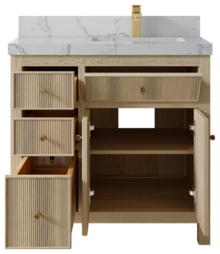 Sonoma Oak 36 Right Offset Bath Vanity with 2" Piatra Gray Quartz