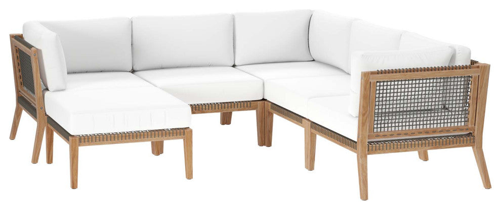 Clearwater Outdoor Patio Teak Wood 6-Piece Sectional Sofa