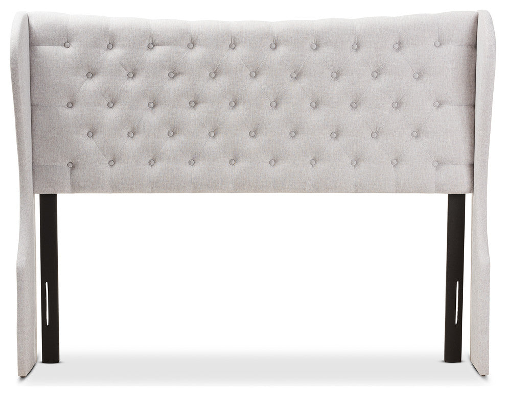 Cadence Modern Grayish Beige Fabric Button-Tufted King Size Winged Headboard