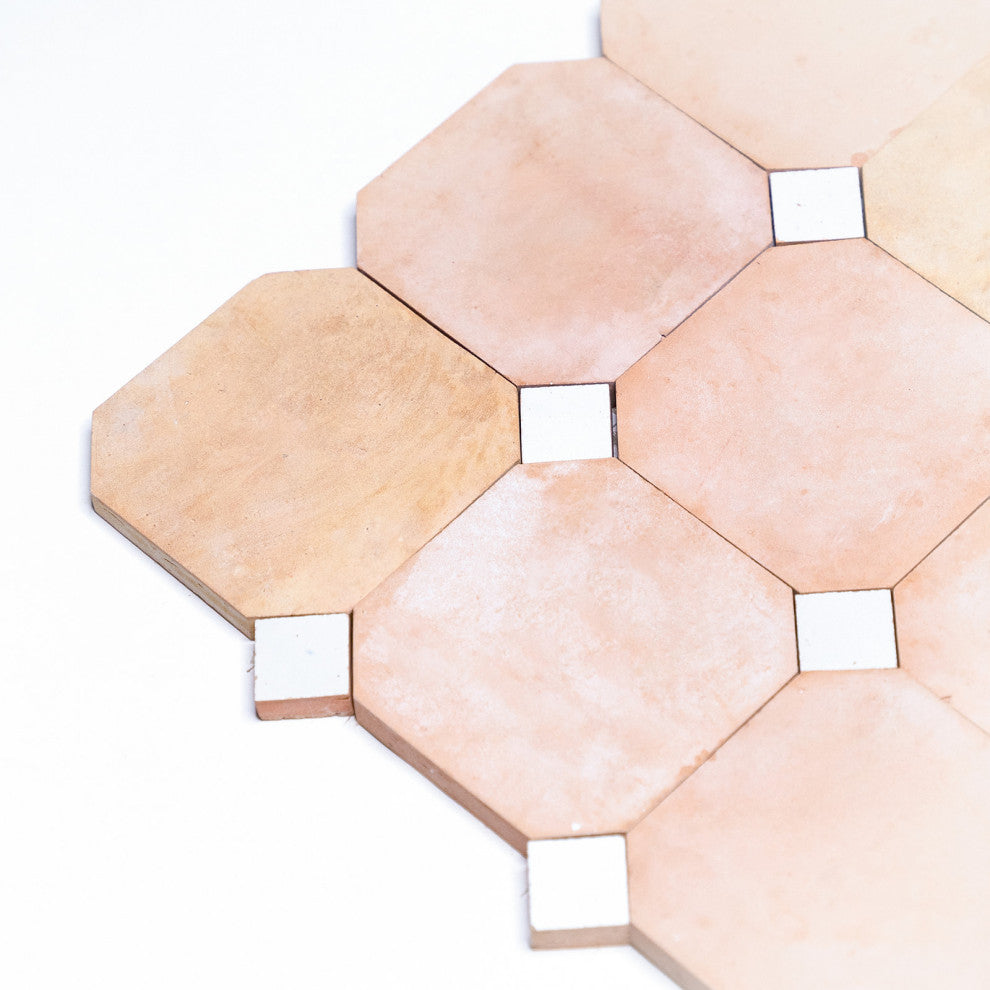 Contemporary Zellige Tile, Terracotta With White, 8-Panels 12x12"