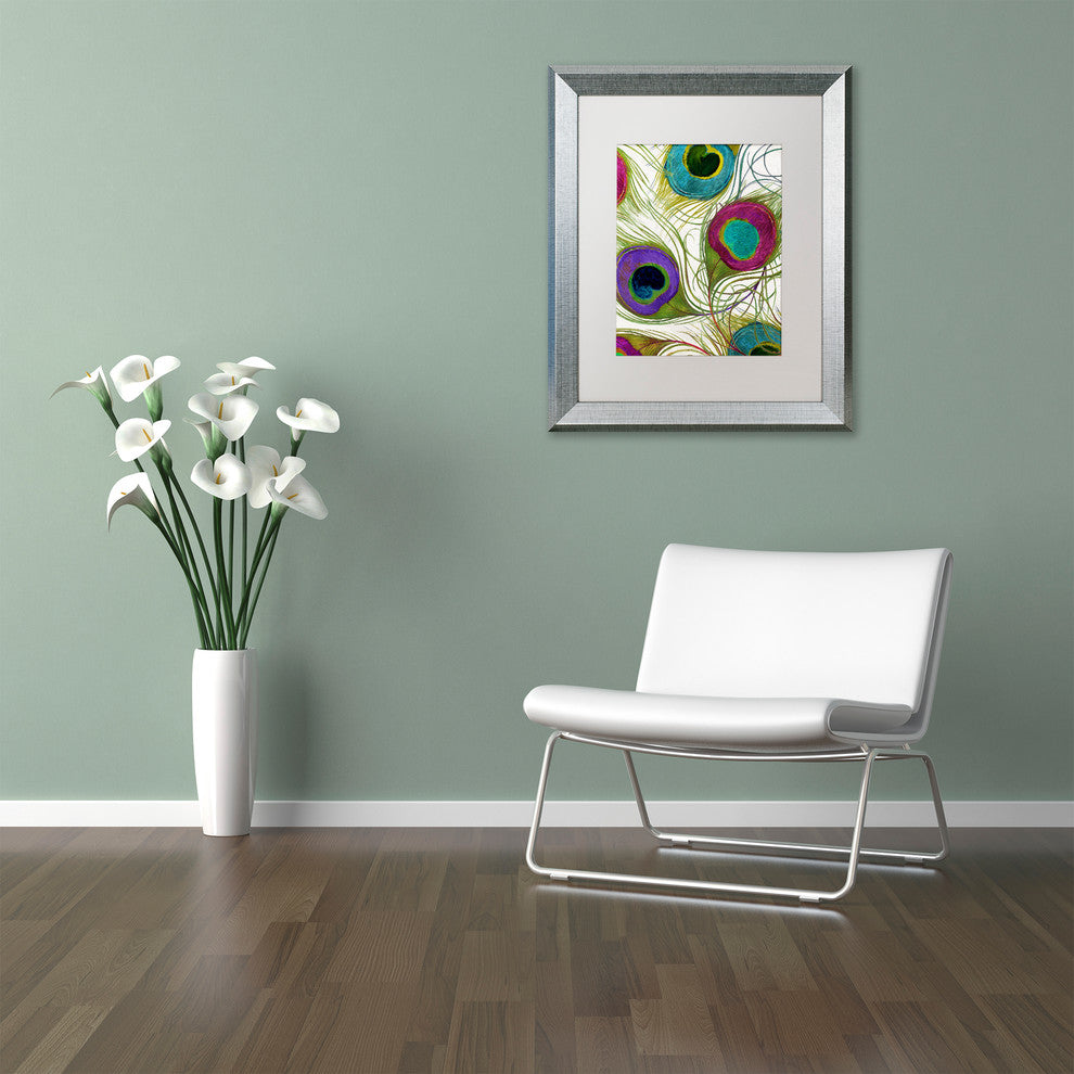 Color Bakery 'Peacock Feathers I' Art, Silver Frame, White Matte, 11"x14"