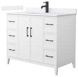 Elan 42" Single Vanity, White, White Quartz Top, 1-Hole, Black Trim