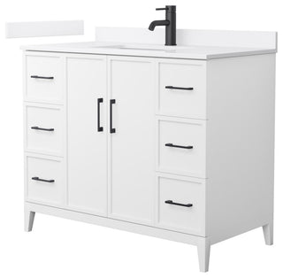 Elan 42" Single Vanity, White, White Quartz Top, 1-Hole, Black Trim